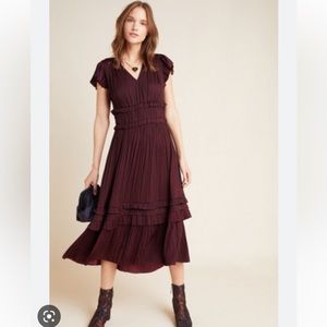 Anthropologie Deep Burgandy Midi Dress